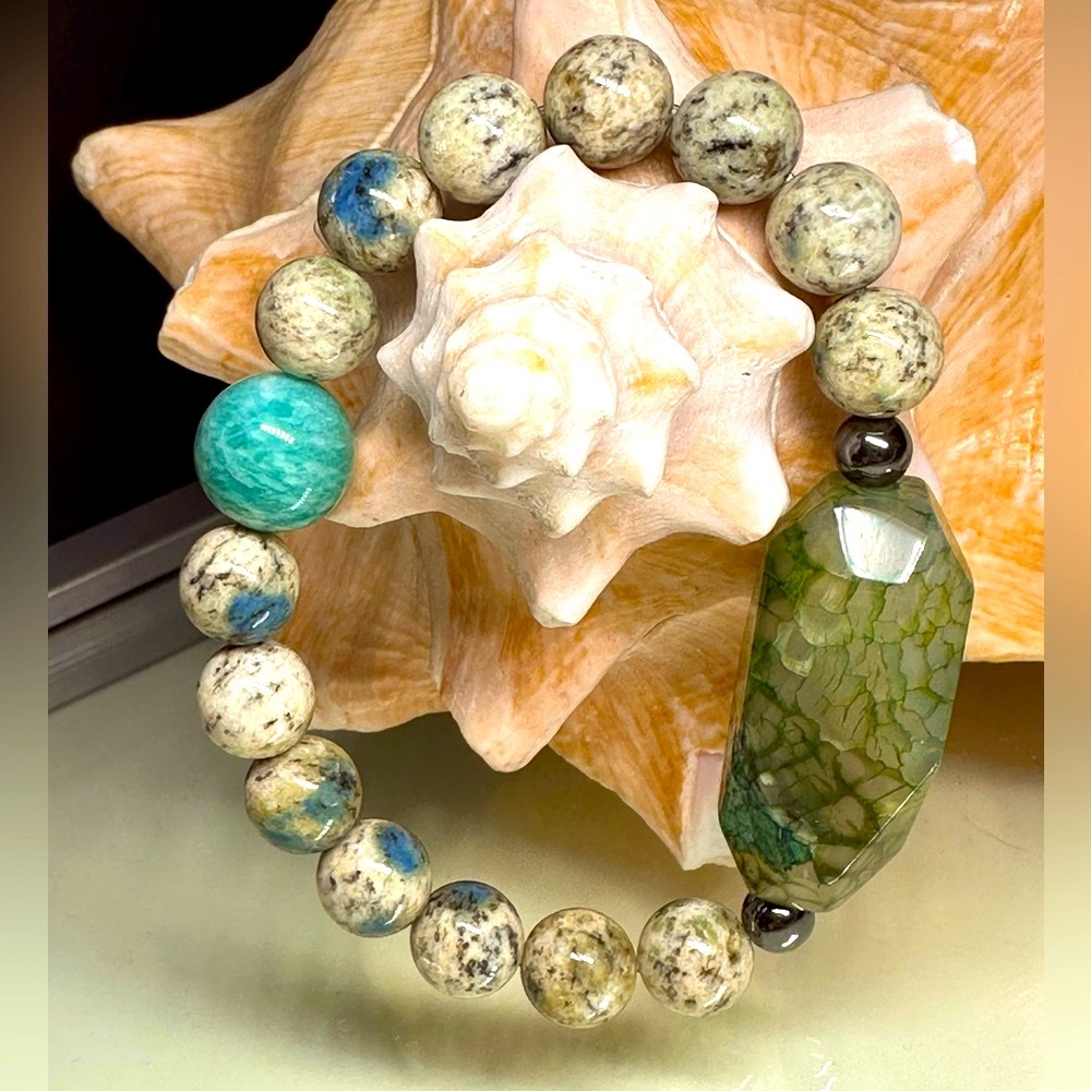K2 AZURITE + DRAGON VEINS  NATURAL BRACELET size 7”